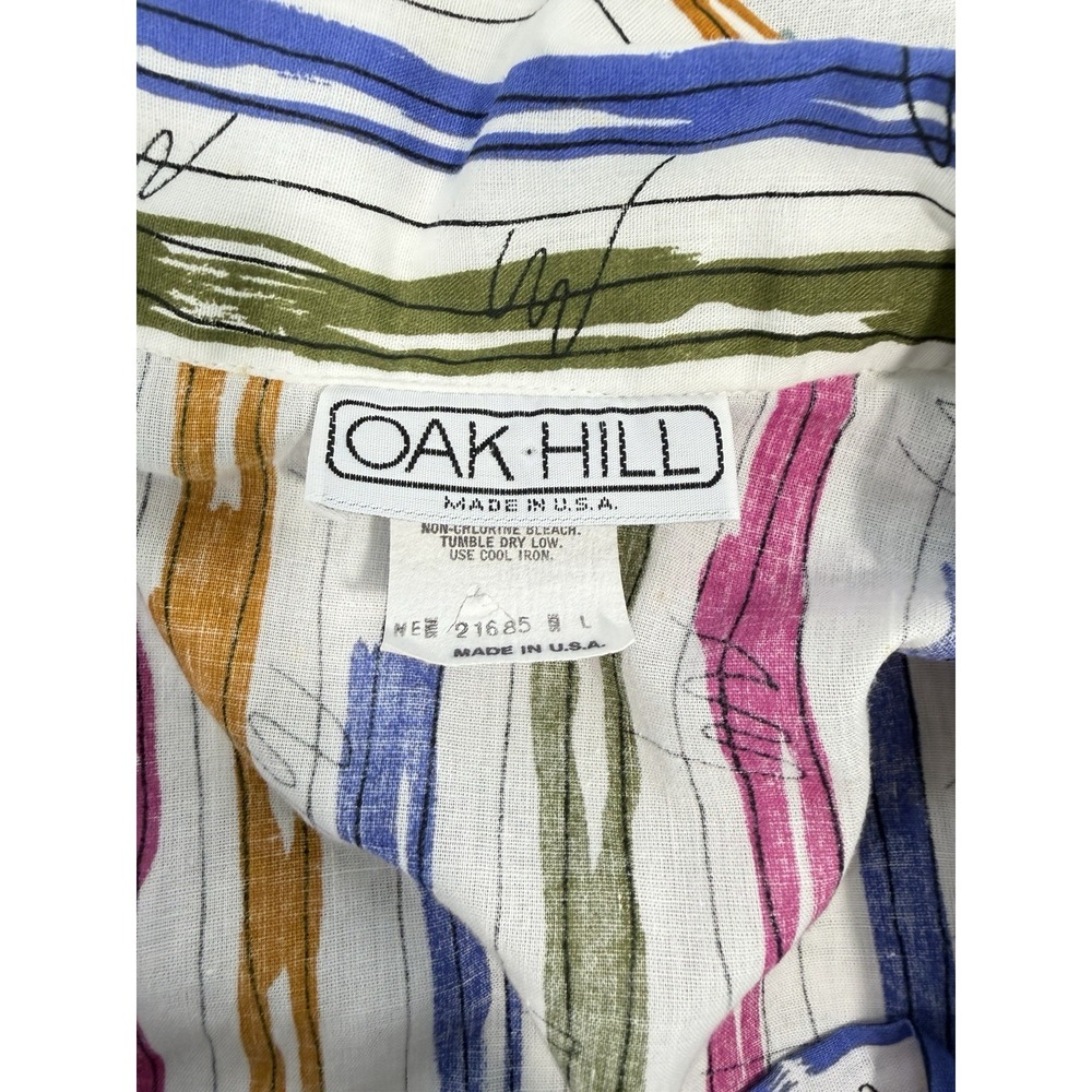 Vintage Oak Hill Striped Button Front Shirt Large Colorful Abstract Print 80s - Picture 6 of 8